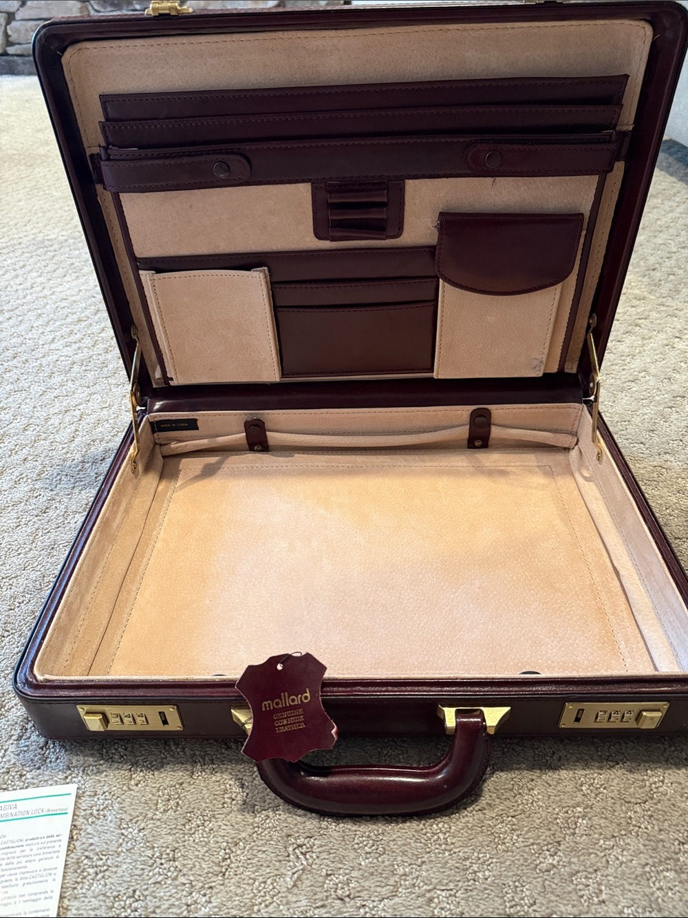 New Burgundy Leather Men's Briefcase with leather legal size pad holder